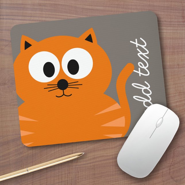 Alfombrilla De Ratón Gato graso Naranja con tazas personalizado (Personalized mousepad - Add Custom Text)