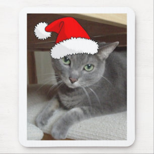 Alfombrilla De Ratón Gato gris azul ruso navidad