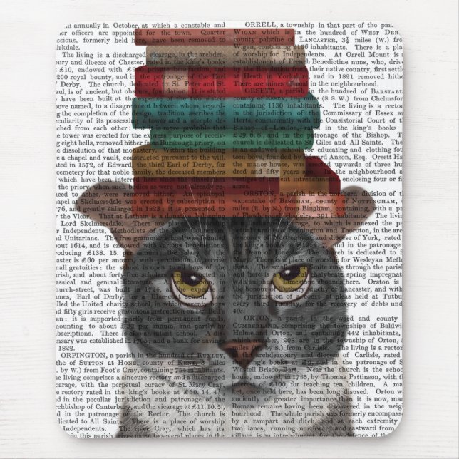 Alfombrilla De Ratón Gato gris con libros en la cabeza (Frente)