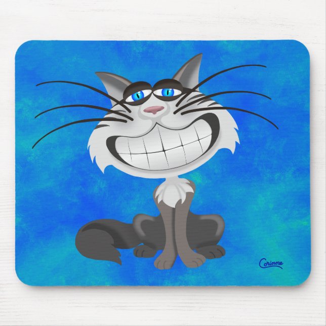 Alfombrilla De Ratón Gato gris en azul - Almohadilla del ratón (Frente)