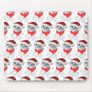 Alfombrilla De Ratón Gato Gris Tabby de Navidad Adorable Acuarela