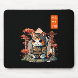 Alfombrilla De Ratón Gato guerrero japonés escribiendo arte anime para 