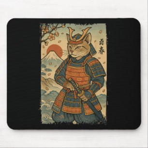 Alfombrilla De Ratón Gato Guerrero Samurai Gato japonés Ukiyo-e Gato de
