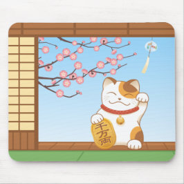 Alfombrilla De Ratón Gato japonés con suerte de calico, Maneki Neko