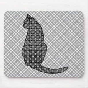 Alfombrilla De Ratón Gato japonés - impresión blanco y negro del kimono