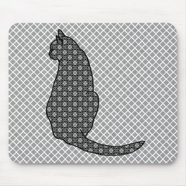 Alfombrilla De Ratón Gato japonés - impresión blanco y negro del kimono (Frente)