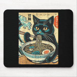 Alfombrilla De Ratón Gato japonés Ramen gran ola de comida de arte vint