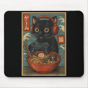 Alfombrilla De Ratón Gato japonés retro de ramen divertido lindo Kawaii