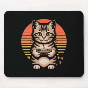 Alfombrilla De Ratón Gato Jugador de Atardecer Retro Teclado de Juegos 