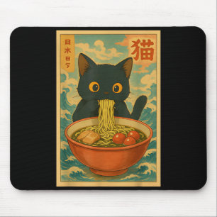 Alfombrilla De Ratón Gato Kawaii Comiendo Fideos Ramen Regalo Divertido