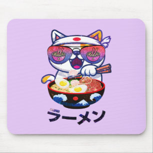Alfombrilla De Ratón Gato Kawaii comiendo Ramen - Aburridos fideos japo