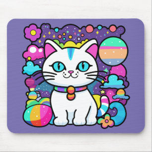 Alfombrilla De Ratón Gato Kitty Cósmico Blanco Lindo