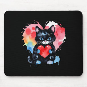 Alfombrilla De Ratón Gato lindo arcoiris abrazando a Valentine Heart Ki