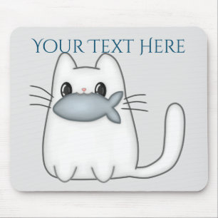 Alfombrilla De Ratón Gato lindo con pescado de premio