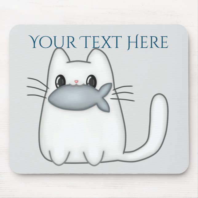 Alfombrilla De Ratón Gato lindo con pescado de premio (Frente)