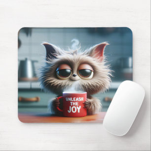 Alfombrilla De Ratón Gato Lindo Con Taza De Café Roja