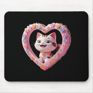 Alfombrilla De Ratón Gato lindo sonriente con corazón Diseño divertido 