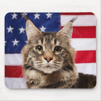 Alfombrilla De Ratón Gato Maine Coon Con Bandera Americana