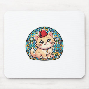 Alfombrilla De Ratón Gato marroquí Kawaii lindo con sombrero Fez Tarbou