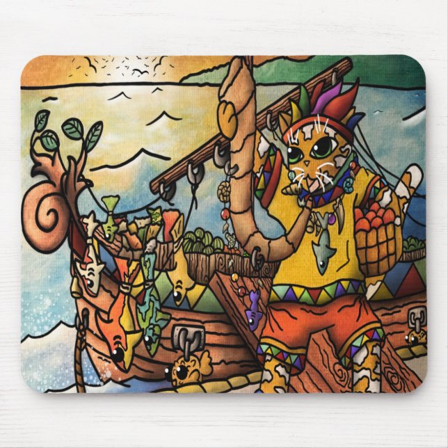 Alfombrilla De Ratón Gato mercante de puerto pesquero (Frente)