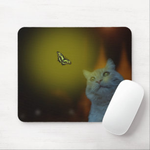 Alfombrilla De Ratón Gato Mesmerizado Por Mariposa, Mousepad