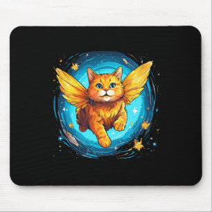 Alfombrilla De Ratón Gato naranja Ginger con alas mariposa en el espaci