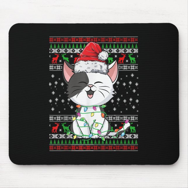 Alfombrilla De Ratón Gato Navidades Feo Navidad Enciende Santa Hat Funn (Frente)