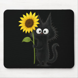 Alfombrilla De Ratón Gato Negro Adorable con Girasol Naturaleza Adorabl