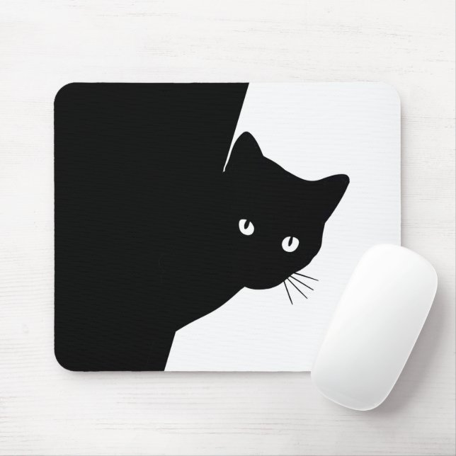 Alfombrilla De Ratón Gato negro astuto (Con ratón)