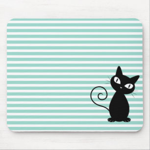 Alfombrilla De Ratón Gato negro caprichoso lindo en rayas