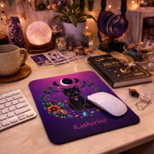 Gato Negro Celestial Místico Rosa Púrpura