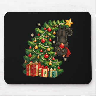 Alfombrilla De Ratón Gato negro colgando del árbol de Navidad mascota f