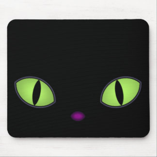 Alfombrilla De Ratón Gato negro con grandes ojos verdes