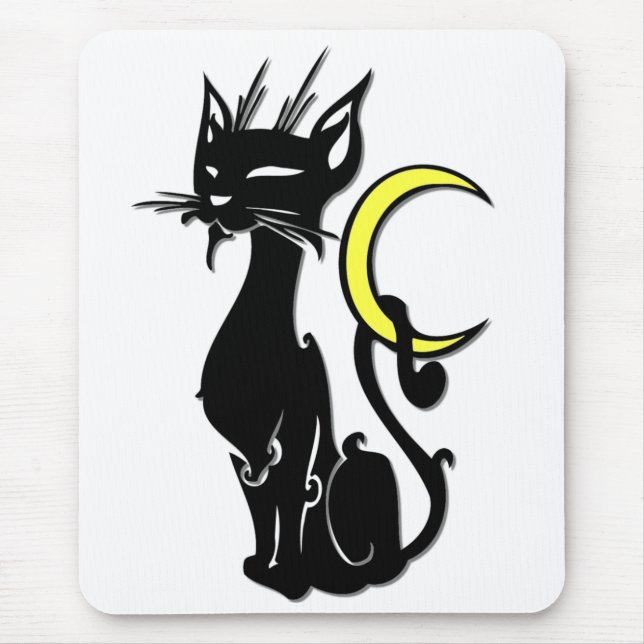 Alfombrilla De Ratón Gato negro con la luna Mousepad (Frente)