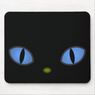 Alfombrilla De Ratón Gato negro con ojos azules grandes