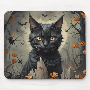 Alfombrilla De Ratón Gato negro de Halloween