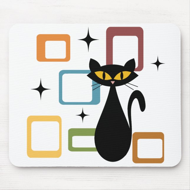 Alfombrilla De Ratón Gato negro de Mid Century (Frente)