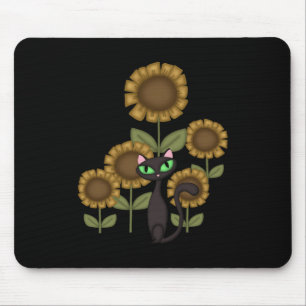 Alfombrilla De Ratón Gato negro del girasol