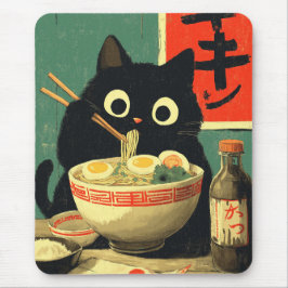 Alfombrilla De Ratón Gato negro divertido comiendo Ramen