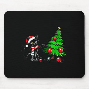 Alfombrilla De Ratón Gato negro divertido empujando el árbol de Navidad