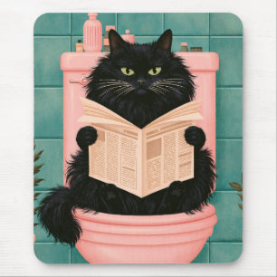 Alfombrilla De Ratón Gato negro divertido en el baño