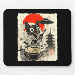 Alfombrilla De Ratón Gato negro divertido Ramen Alien Ufo Abducción Jap