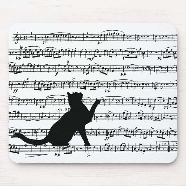 Alfombrilla De Ratón gato negro en la música (Frente)