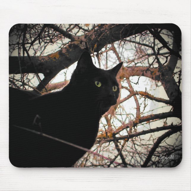 Alfombrilla De Ratón Gato negro en un árbol fantasmal (Frente)