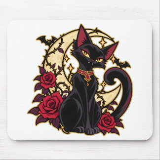 Alfombrilla De Ratón Gato Negro Familiar Luna Llena Luna Creciente