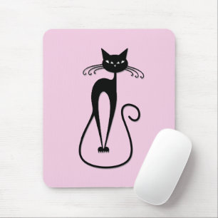 Alfombrilla De Ratón Gato negro flaco caprichoso rosa