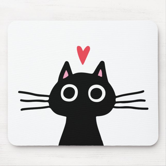 Alfombrilla De Ratón Gato negro gatito con corazón de San Valentín (Frente)