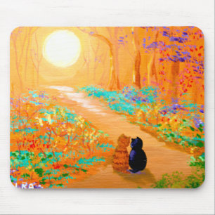 Alfombrilla De Ratón Gato negro gato atigrado naranja Bosque