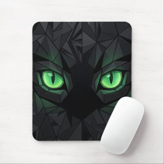 Alfombrilla De Ratón Gato negro geométrico con ojos verdes esmeralda