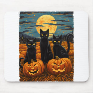 Alfombrilla De Ratón Gato negro Halloween Gato ama a gato estrellado va